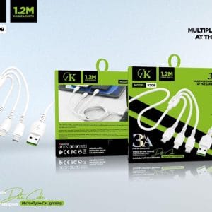 câble CK K309 3 en 1 USB vers Micro, Type-C, Lightning