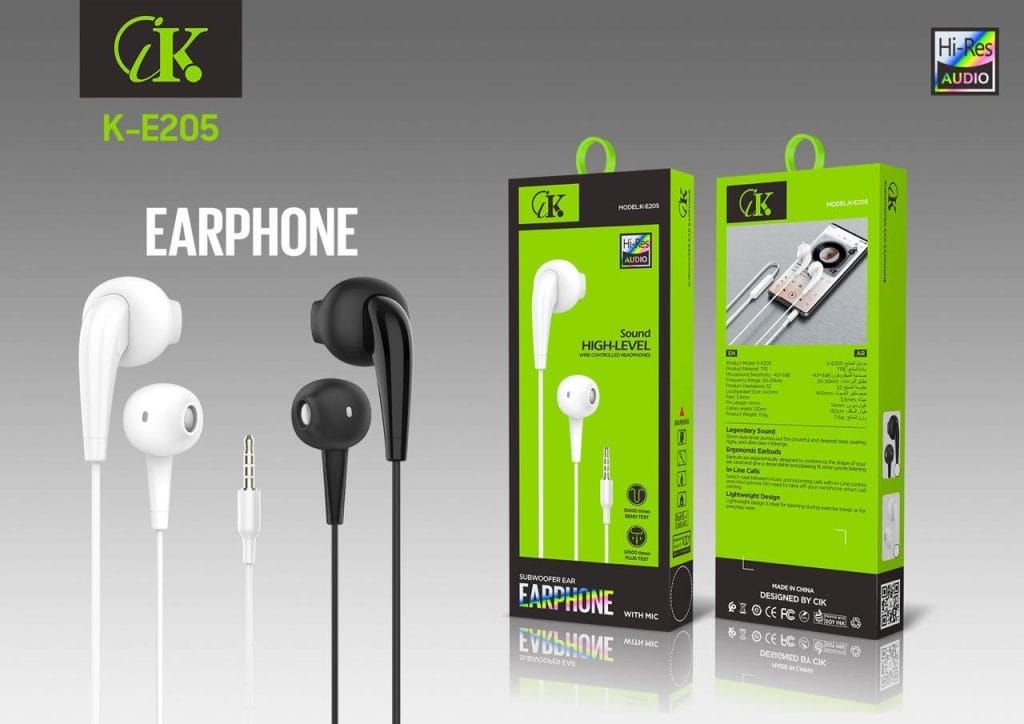 écouteurs CK K-E205 filaires jack 3.5mm avec micro et son Hi-Res