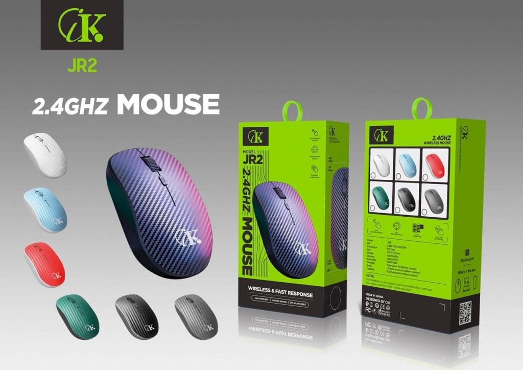 Souris sans fil CK JR2 noire avec design moderne et connexion 2.4GHz