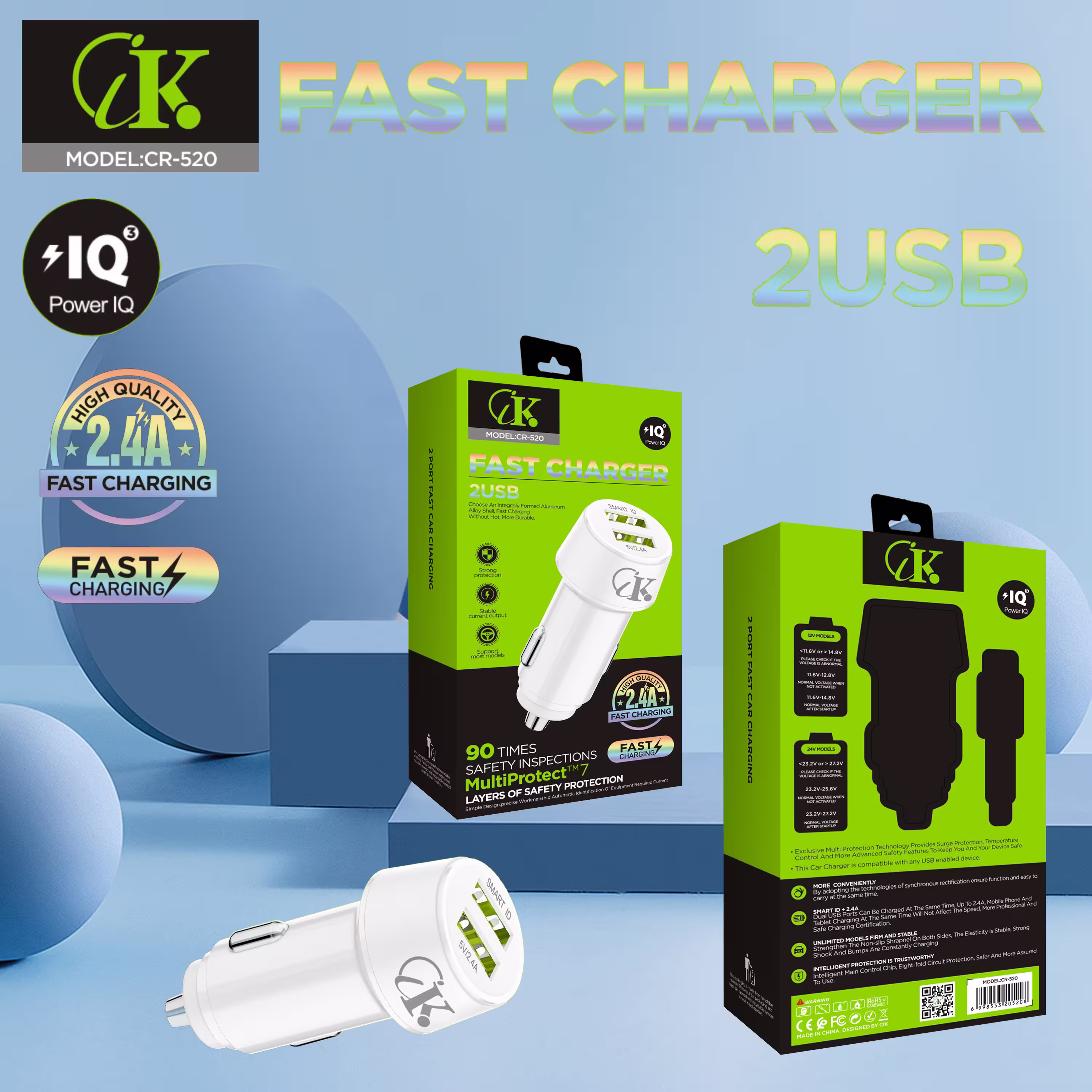 CIK CR-520 avif Chargeur Rapide CIK CR-520 avec double port USB et Type-C 35W