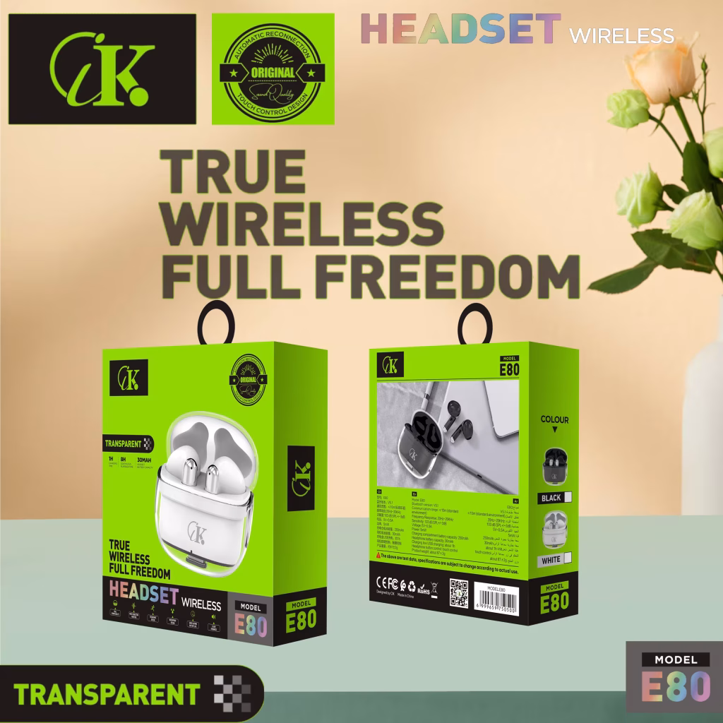 Écouteurs Bluetooth CIK E80 HIFI avec boîtier de charge 24h